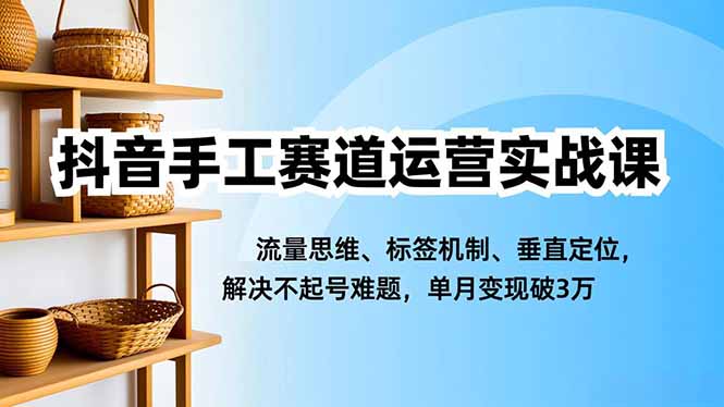抖音手工赛道运营实战课，流量思维、标签机制、垂直定位，解决不起号难题，单月变现破3万-站长V课