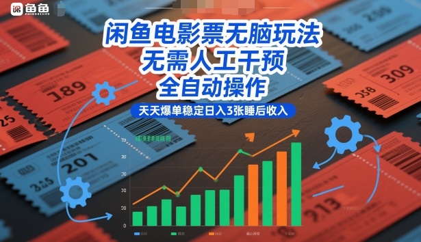 闲鱼电影票无脑玩法，无需人工干预，全自动操作，天天爆单稳定日入3张睡后收入【揭秘】