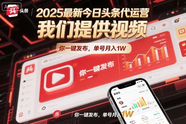 2025最新今日头条代运营,我们提供视频,你一键发布,单号月入1W【揭秘】-站长V课