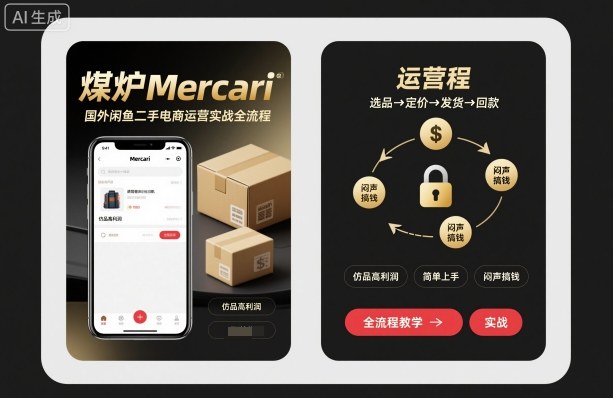 煤炉Mercari国外闲鱼二手电商运营实战全流程,仿品高利润,简单上手,闷声搞钱-站长V课