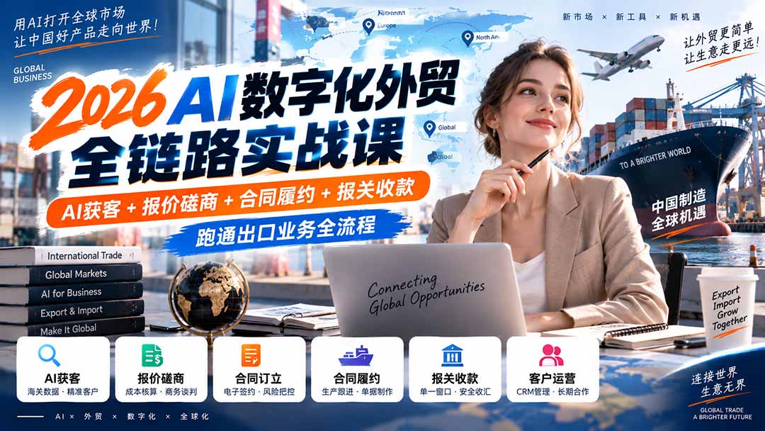 2026AI数字化外贸全链路实战课:AI获客+报价磋商+合同履约+报关收款,跑通出口业务全流程-站长V课