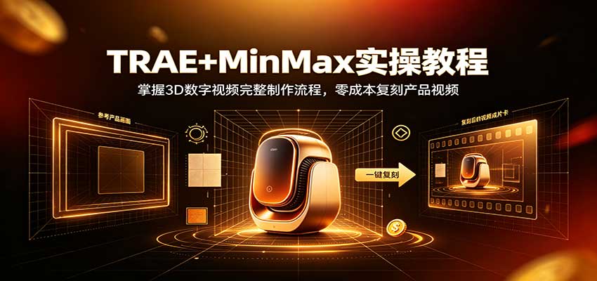 TRAE+MinMax实操教程:3D数字视频完整制作流程,零成本复刻产品视频-站长V课