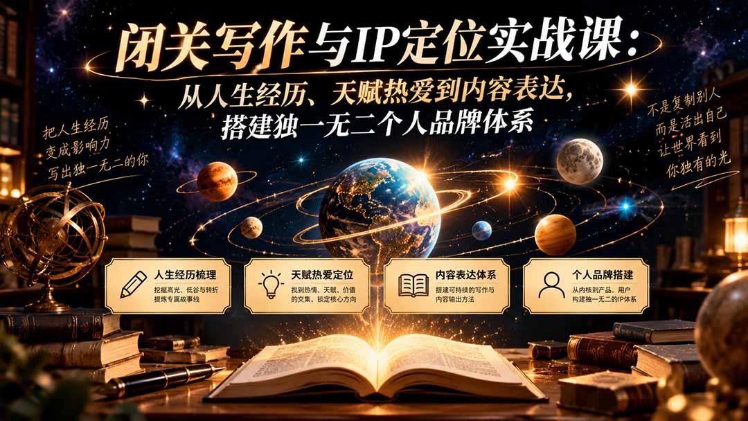 闭关写作与IP定位实战课:从人生经历、天赋热爱到内容表达,搭建独一无二个人品牌体系-站长V课