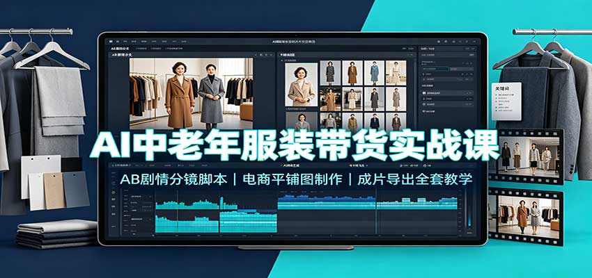 AI中老年服装带货实战课:AB剧情分镜脚本,电商平铺图制作,成片导出全套教学-站长V课