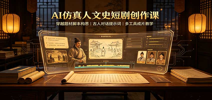 AI仿真人文史短剧创作课：穿越题材脚本构思，古人对话提示词，多工具成片教学-站长V课