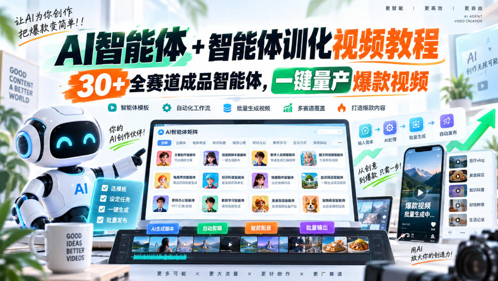 【无水印】AI智能体+智能体训化视频教程,30+全赛道成品智能体,一键量产爆款视频【更新】-站长V课