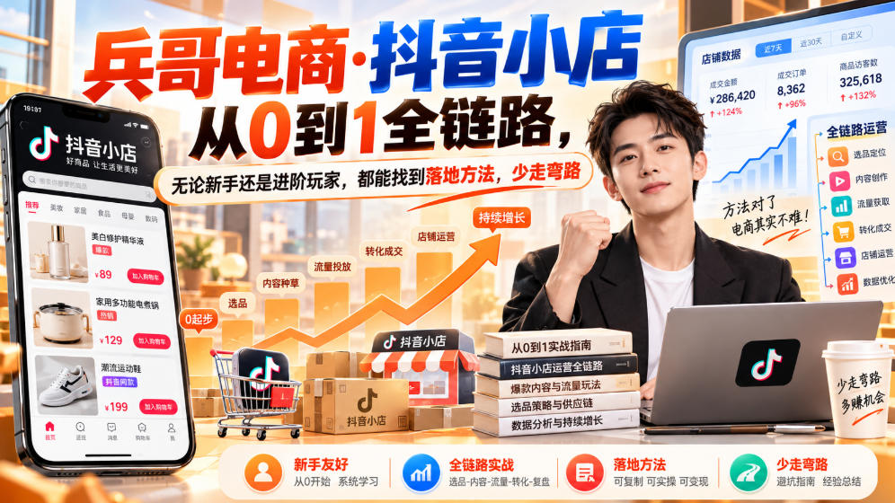 【无水印】兵哥电商·抖音小店从0到1全链路,无论新手还是进阶玩家,都能找到落地方法,少走弯路(更新9月)-站长V课