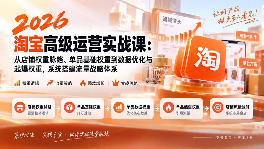 2026淘宝高级运营实战课:从店铺权重脉络、单品基础权重到数据优化与起爆权重,系统搭建流量战略体系-站长V课