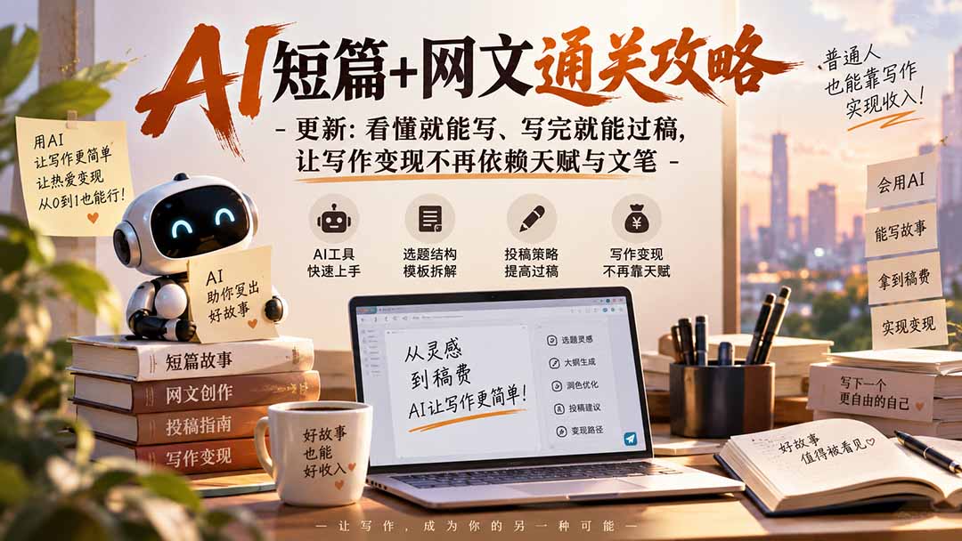 AI短篇+网文通关攻略-更新0921:看懂就能写、写完就能过稿,让写作变现不再依赖天赋与文笔-站长V课