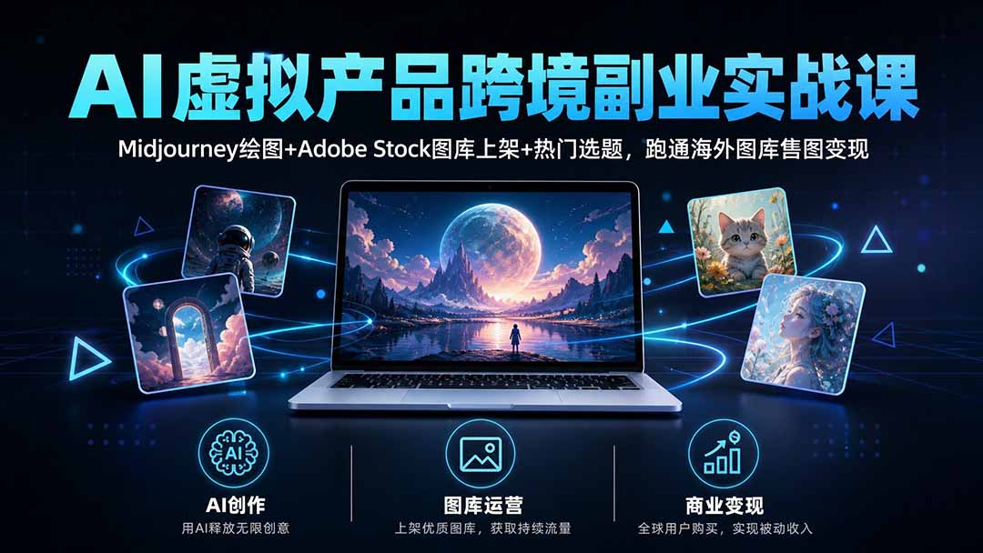 AI虚拟产品跨境副业实战课｜Midjourney绘图+Adobe Stock图库上架+热门选题，跑通海外图库售图变现-站长V课