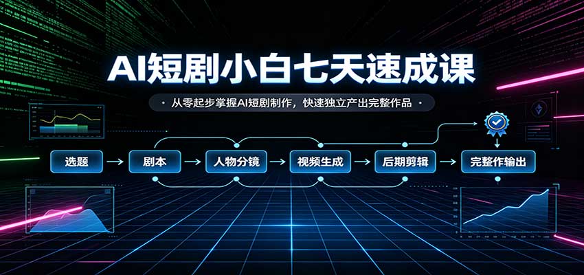 AI短剧小白七天速成课:从零起步掌握AI短剧制作,快速独立产出完整作品-站长V课