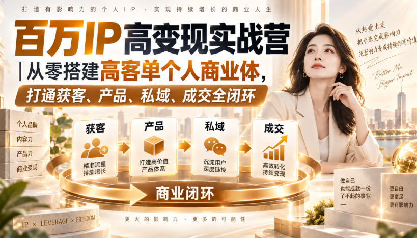 百万IP高变现实战营|从零搭建高客单个人商业体,打通获客、产品、私域、成交全闭环-站长V课