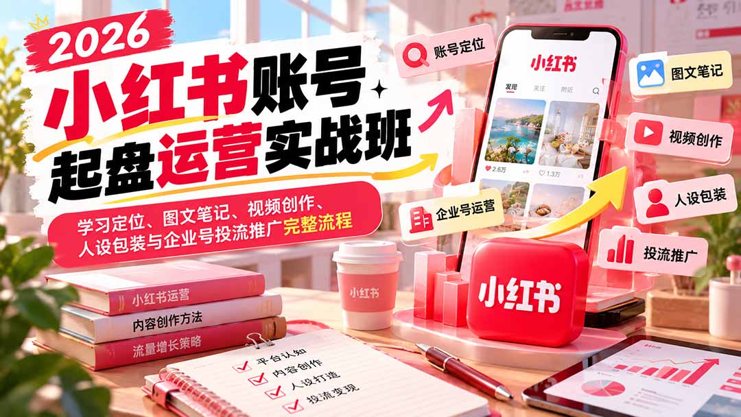 2026小红书账号起盘运营实战班:学习定位、图文笔记、视频创作、人设包装与企业号投流推广完整流程-站长V课