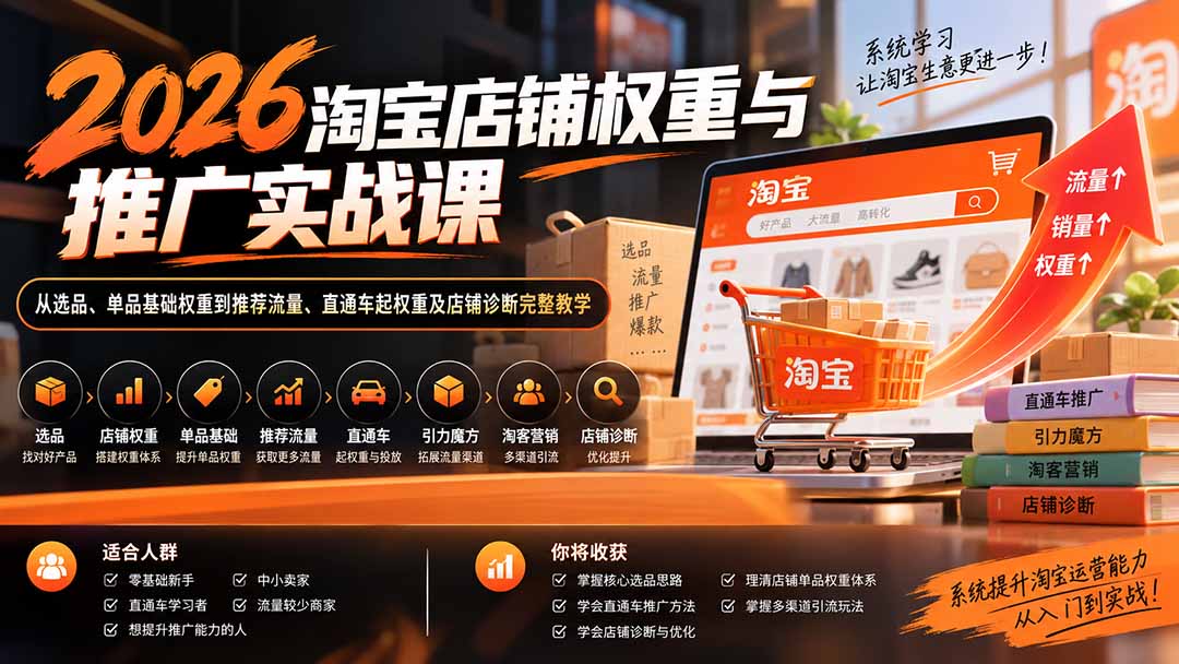 2026淘宝店铺权重与推广实战课:从选品、单品基础权重到推荐流量、直通车起权重及店铺诊断完整教学-站长V课