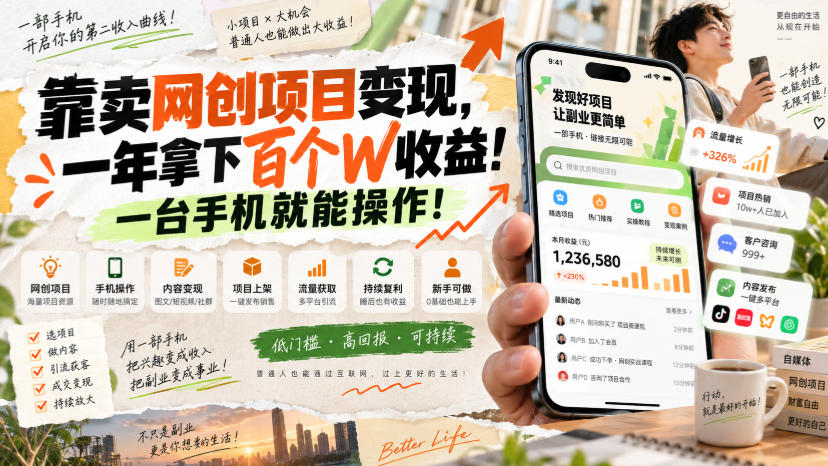 网创小程序虚拟资料变现,一年拿下百万收益,一部手机就可以做,0成本变现副业!-站长V课