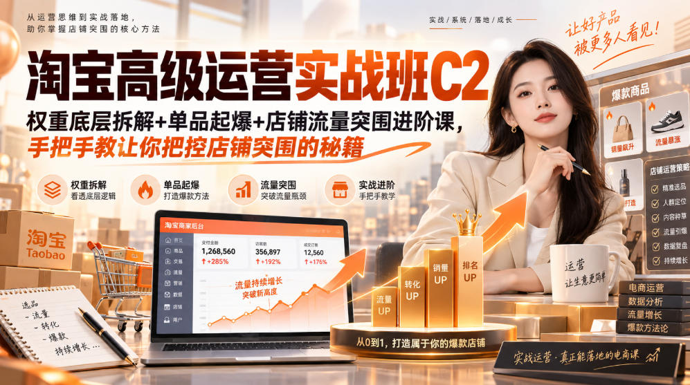 淘宝高级运营实战班C2|权重底层拆解+单品起爆+店铺流量突围进阶课,手把手教让你把控店铺突围的秘籍-站长V课