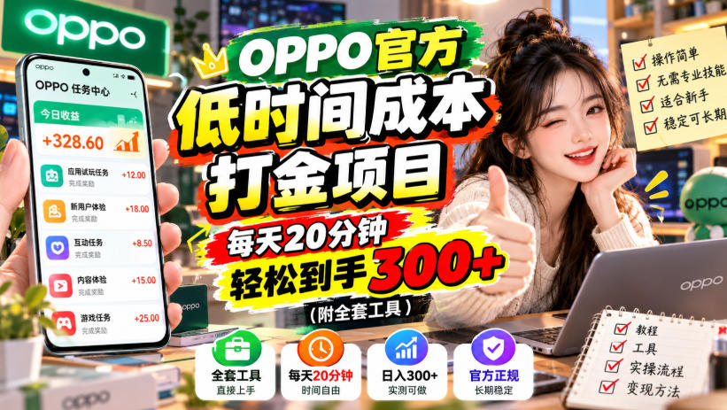 OPPO官方低时间成本打金项目,每天20分钟,轻松到手300+(附全套工具)【揭秘】-站长V课