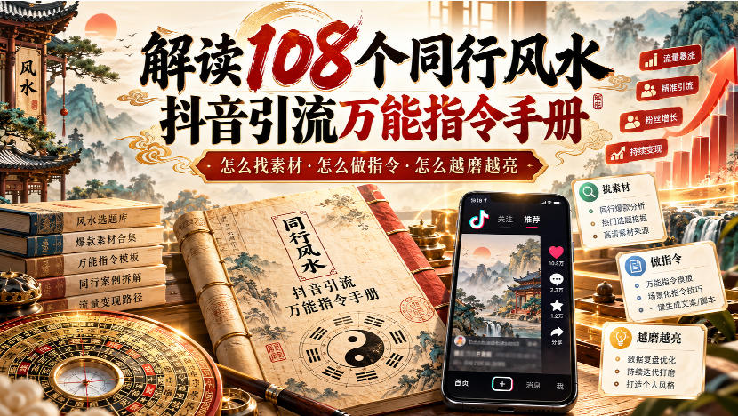 解读108个同行风水抖音引流万能指令手册,怎么找素材·怎么做指令·怎么越磨越亮【文档】-站长V课