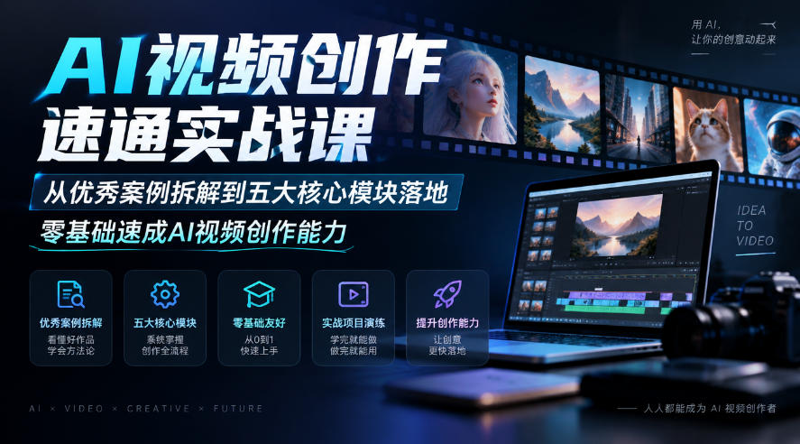 AI视频创作速通实战课|从优秀案例拆解到五大核心模块落地,零基础速成AI视频创作能力-站长V课