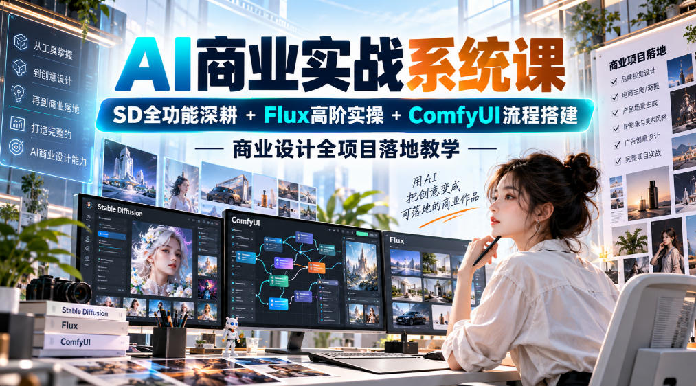 AI商业实战系统课|SD全功能深耕+Flux高阶实操+Comfyui流程搭建,商业设计全项目落地教学-站长V课