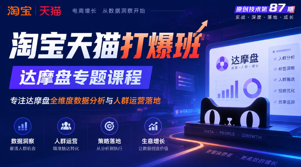 《淘宝天猫打爆班》原创技术第87期,达摩盘专题课程,专注达摩盘全维度数据分析与人群运营落地-站长V课