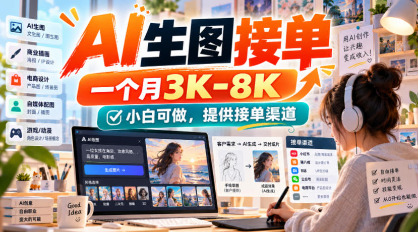 AI生图接单,一个月3K-8K,小白可做,提供接单渠道-站长V课