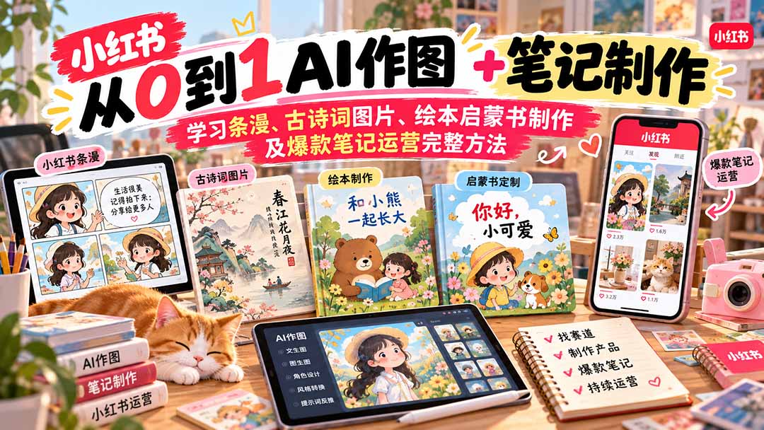 2026小红书AI内容创作从0到1-更新1009：学习条漫、古诗词图片、绘本启蒙书制作及爆款笔记运营完整方法-站长V课