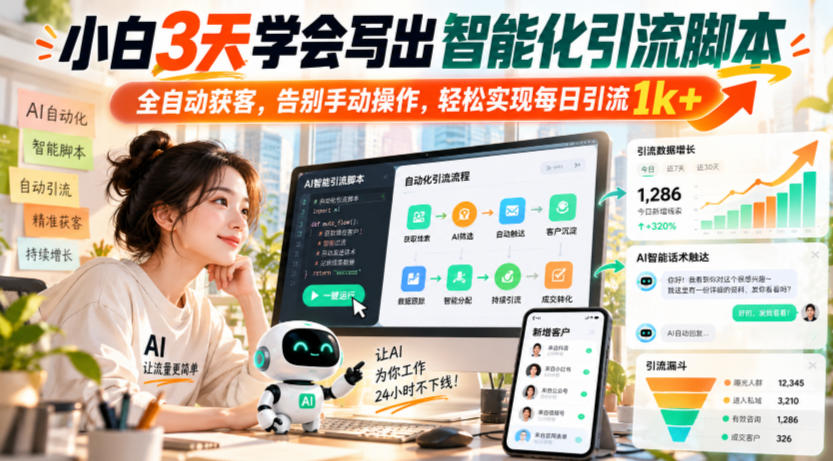 小白3天学会写出智能化引流脚本,全自动获客,告别手动操作,轻松实现每日引流1k+-站长V课