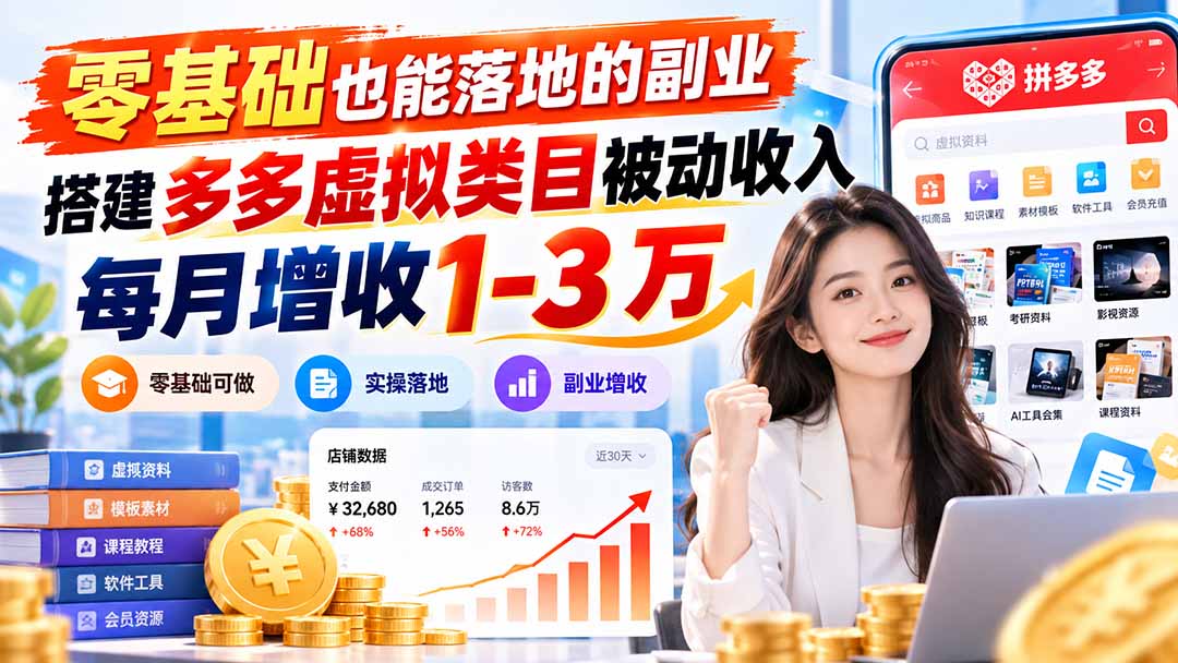 零基础也能落地的副业,搭建多多虚拟类目被动收入,每月增收 1-3 万-站长V课