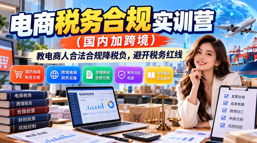 电商税务合规实训营(国内加跨境)，教电商人合法合规降税负，避开税务红线-站长V课