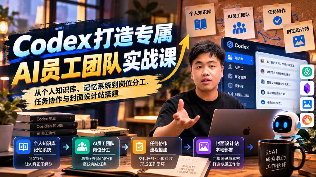 【无水印】Codex打造专属AI员工团队实战课：从个人知识库、记忆系统到岗位分工、任务协作与封面设计站搭建-站长V课