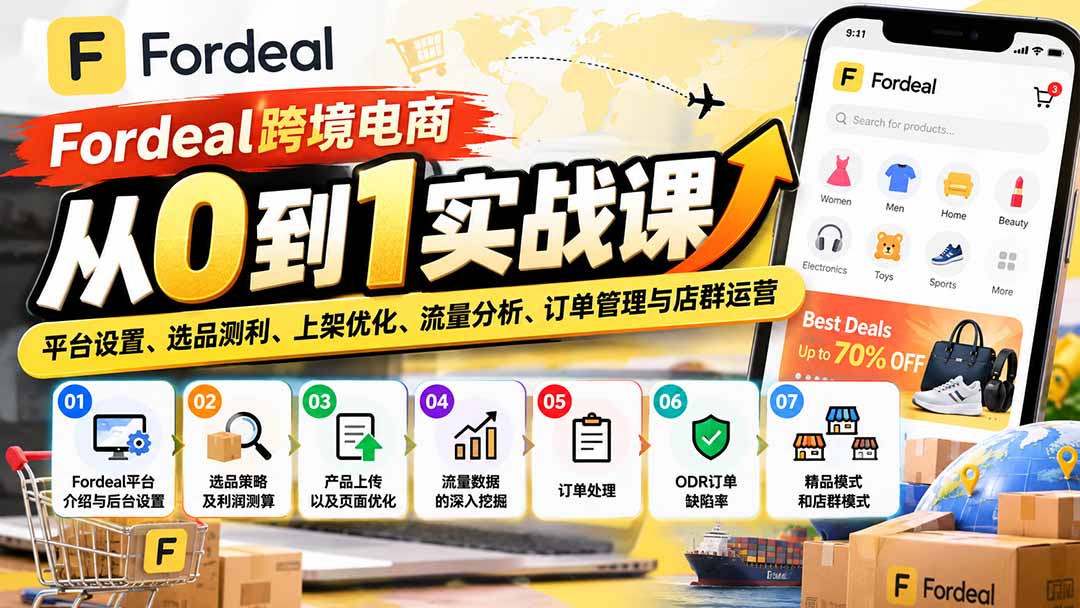 Fordeal跨境电商从0到1实战课：平台设置、选品测利、上架优化、流量分析、订单管理与店群运营-站长V课