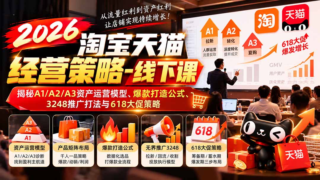 2026淘宝天猫经营策略-线下课：揭秘A1/A2/A3资产运营模型、爆款打造公式、3248推广打法与618大促策略-站长V课