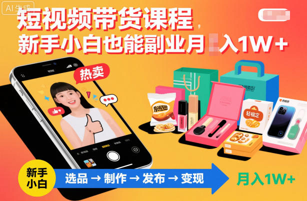 短视频带货课程,新手小白也能副业月入1W+,轻松搞定-站长V课