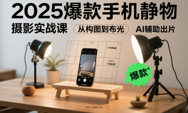 2025爆款手机静物摄影实战课,从构图到布光,不用贵设备,AI辅助出片-站长V课
