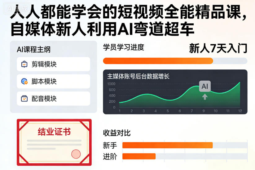 人人都能学会的短视频全能精品课,自媒体新人利用AI弯道超车-站长V课