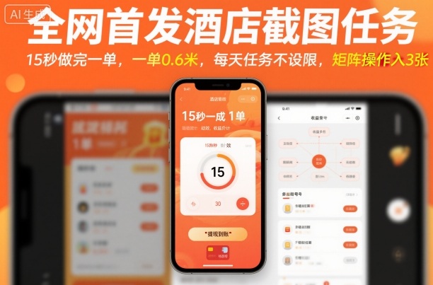 全网首发酒店截图任务，15秒做完一单，一单0.6米，每天任务不设限，矩阵操作日入3张【揭秘】-站长V课