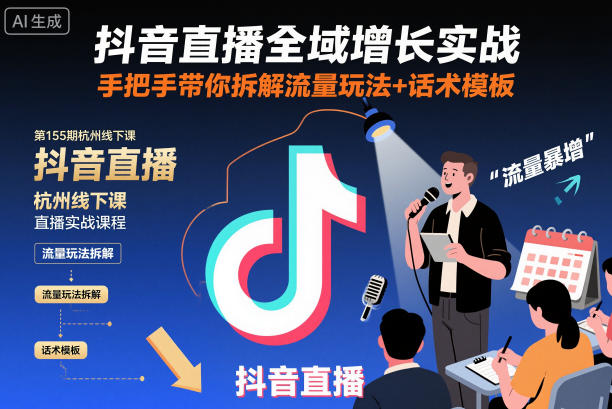 抖音直播全域增长实战第155期杭州线下课，手把手带你拆解流量玩法+话术模板