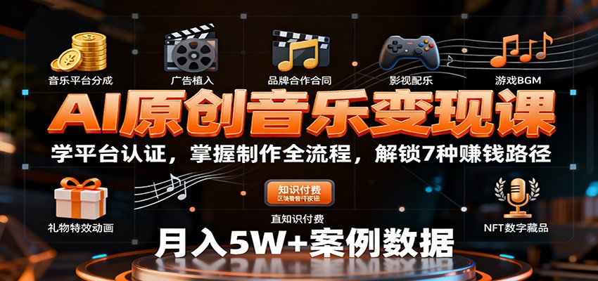 AI原创音乐变现课:学平台认证,掌握制作全流程,解锁7种赚钱路径-站长V课