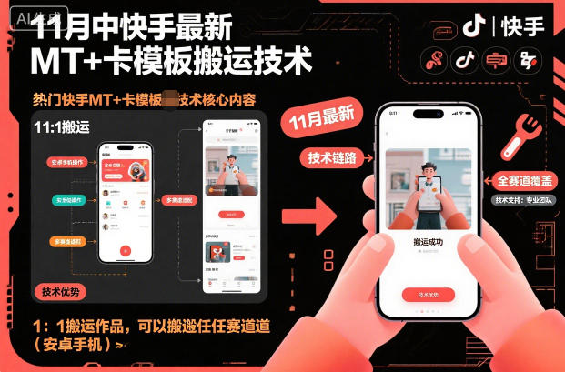 11月中快手最新MT+卡模板搬运技术,1:1搬运作品,可以搬运任何赛道(安卓手机)-站长V课
