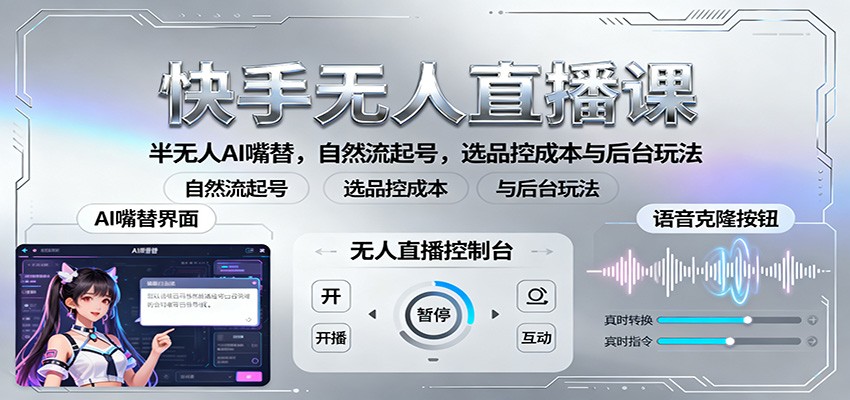快手无人直播课:半无人AI嘴替,自然流起号,选品控成本与后台玩法-站长V课