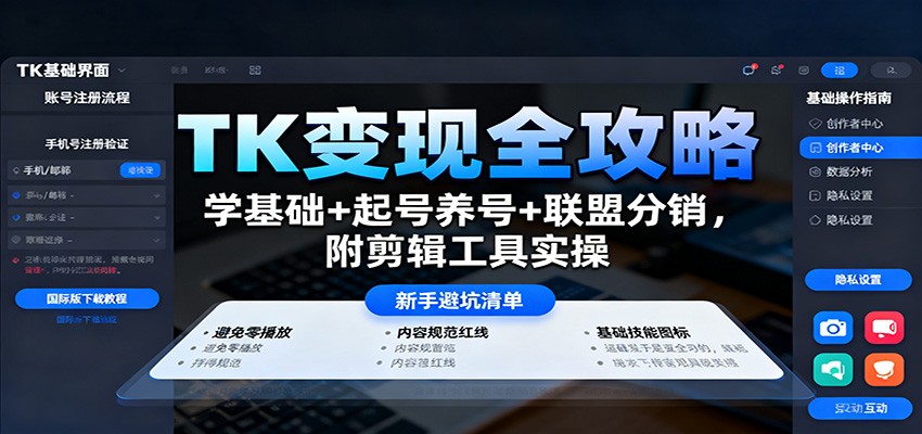 TK变现全攻略:学基础+起号养号+联盟分销,附剪辑工具实操-站长V课