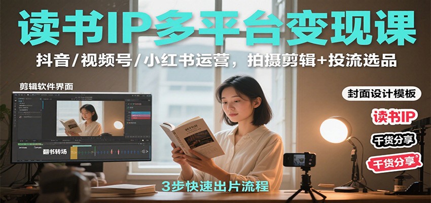 读书IP多平台变现课:抖音/视频号/小红书运营,拍摄剪辑+投流选品-站长V课