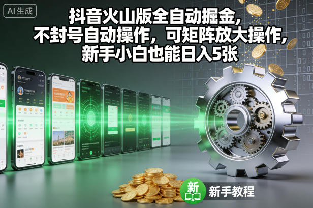 抖音火山版全自动掘金，不封号自动操作，可矩阵放大操作，新手小白也能日入5张【揭秘】