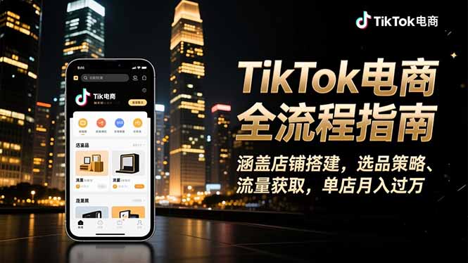 TikTok电商全流程指南,涵盖店铺搭建、选品策略、流量获取,单店月入过万-站长V课