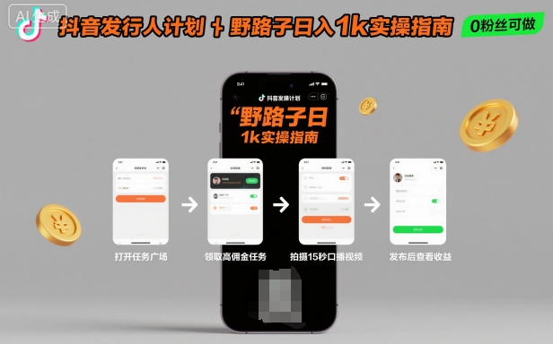 抖音发行人计划全新野路子玩法，随时随地，只要有手机，就能操作，日入1k+【揭秘】