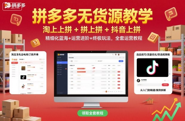 拼多多无货源教学，淘上拼+拼上拼+抖上拼，精细化蓝海+运营进阶+终极玩法，全套运营教程