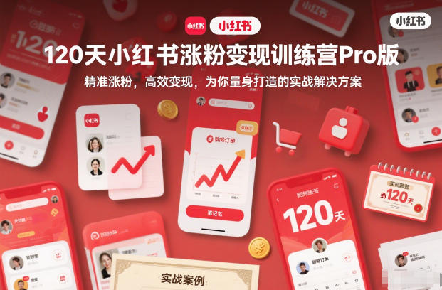 120天小红书涨粉变现训练营Pro版,精准涨粉,高效变现,为你量身打造的实战解决方案
