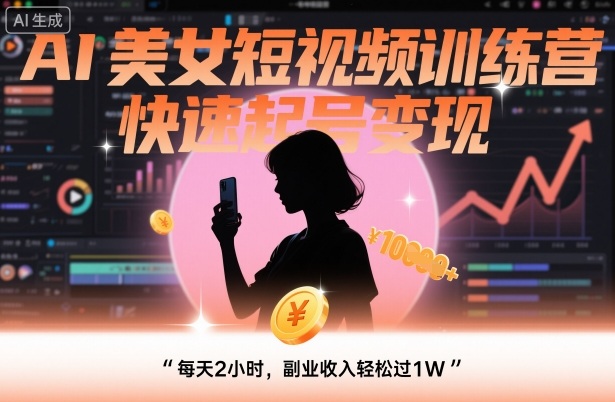AI美女短视频训练营,快速起号变现,每天2小时,副业收入轻松过1W-站长V课